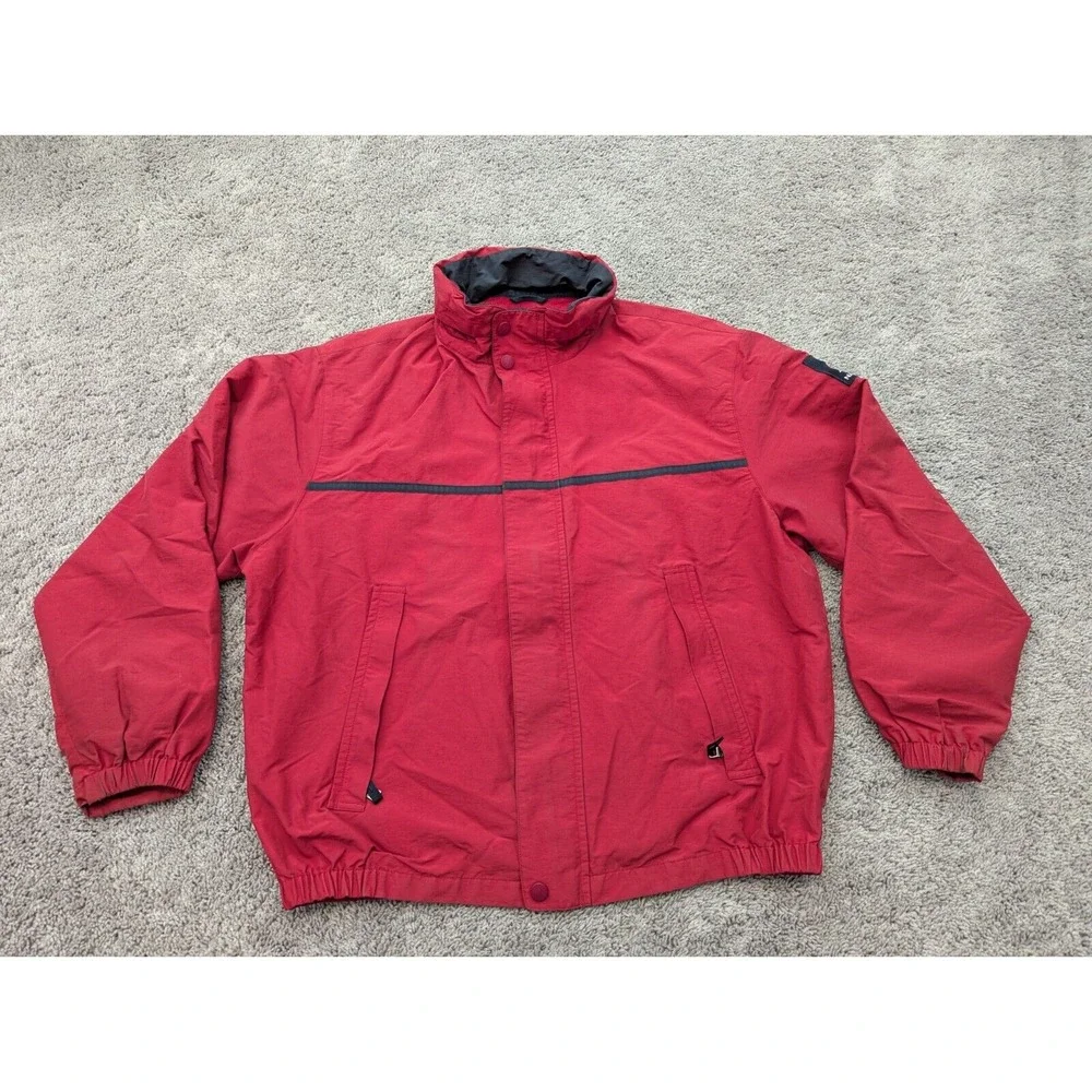 Nautica Jacket Mens Extra Large Full Zip‎ Removable Hood Windbreaker Lined Red
